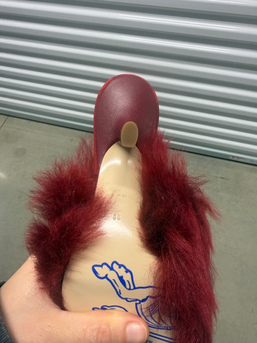 Burberry Minnie Women's Red Shearling Leather heel sandals Size 35 - Picture 7 of 7